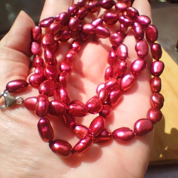 Honora Freshwater Pearl Cherry red 925 Sterling Silver 36" Stunning - Picture 2 of 7